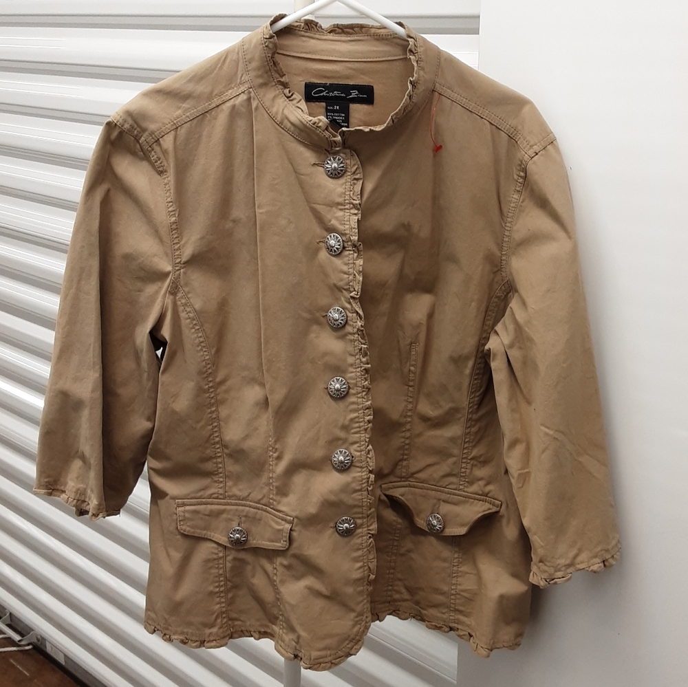Christopher & Banks Khaki Button-Front Cropped Jacket